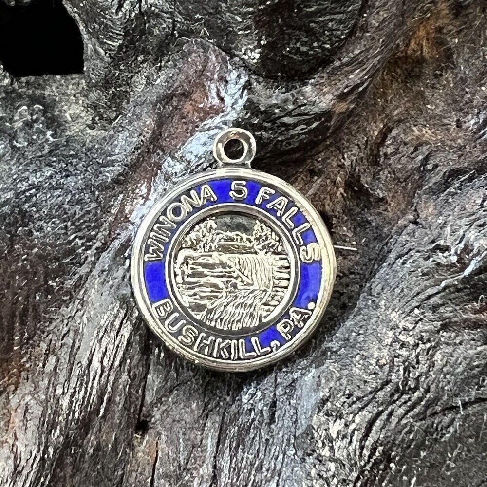 Vintage Winona 5 Falls Sterling Silver Charm Blue Enamel Bushkill PA Travel